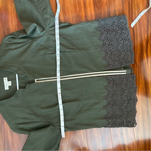 Coldwater Creek Women’s Linen Blend Dark Olive Green Blazer with Lace Trim 14 - Picture 10 of 12